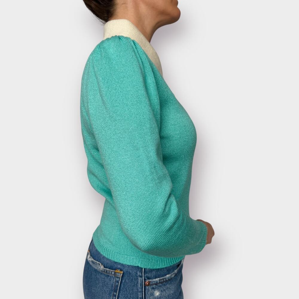 80s Vivanti aqua Sweater w/ Buttons - Picture 4 of 6